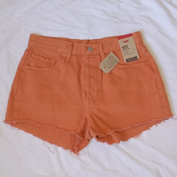 Levi's 501 High Rise Shorts Fitted Through the Hip Size 29 Orange - Picture 2 of 9